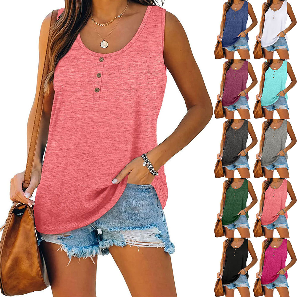 126g Weight Sleeveless Sleeve Length Wholesale Women'S Casual Solid Color Sleeveless Button T-Shirts