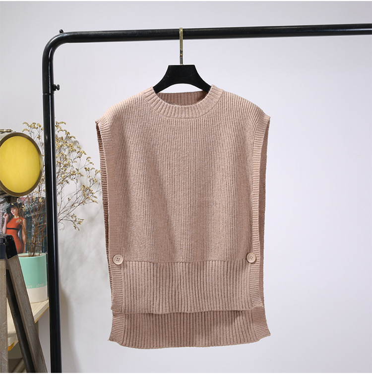Chaleco de lana de punto de primavera y otoño de las mujeres de cuello redondo delgado chaleco exterior estilo de hong kong estilo coreano chaleco suéter de color sólido image 10