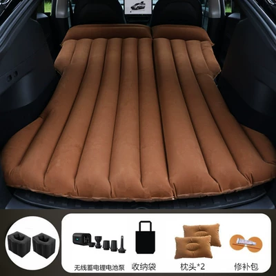 Vehicle-mounted inflatable bed | Folding Bed, Camping Mat - brown-tesla-model-y-with-black-wireless-battery-pump-square-base