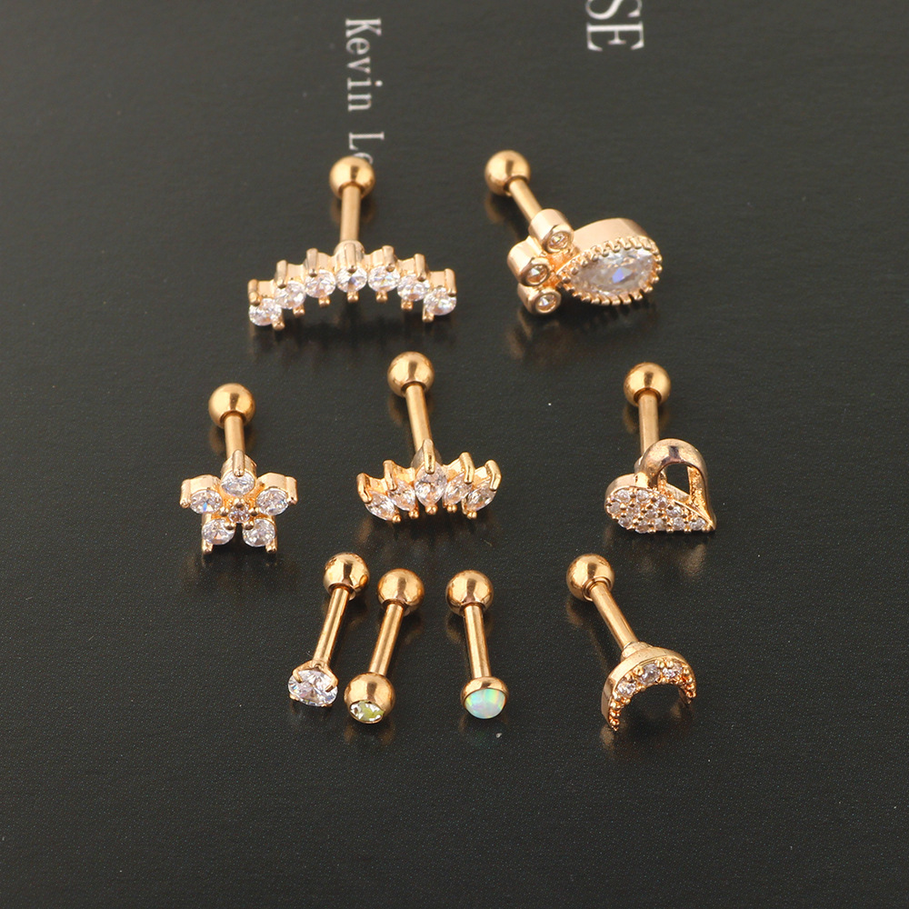 Rose Gold Stainless Steel Ear Bone Nail Set Jewelry - Zircon Star Earrings for Women detail image 7