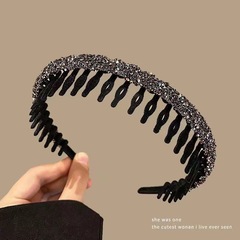Acrylic Hair Accessory Famous Star Water Diamond Shattered Hair Slip-resistant Toothed Wave Hair Band Korean Adult Velcro Full Diamond Headband for Women