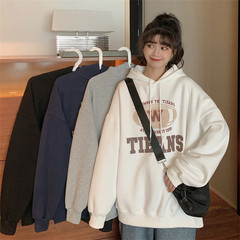 新商品のスウェットの女性秋冬韓国版のゆったりした怠惰な風のアルファベットのプリントの百合の帽子の上着とベルベットの学生のスウェット