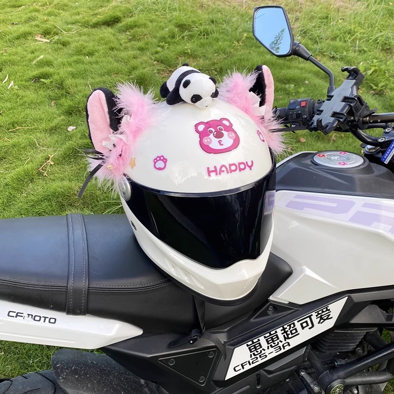 Plush Stereo Black Pink Lace Cat Ear Helmet Decoration Universal