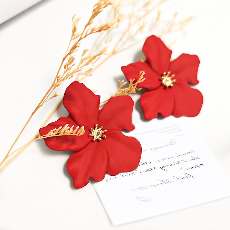 欧美热销喷漆多色花朵复古个性夸张外贸款显瘦显白earring耳钉女|undefined