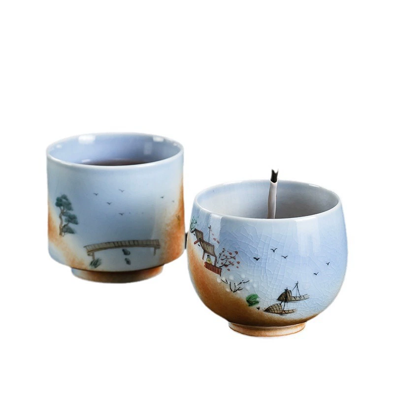 Деревянная чашка ручной обжига Jingdezhen, полностью ручная работа, натуральная осыпь пепла, индивидуальная чайная чашка, одна чашка, большая керамическая чашка, обожженная в печи