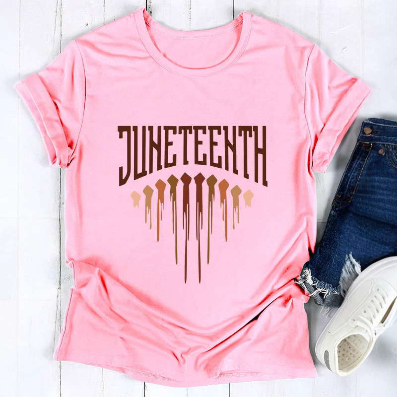 Summer foreign trade short-sleeved T-shirt female Juneteenth English letters splash printed T-shirt Amazon cross-border supply