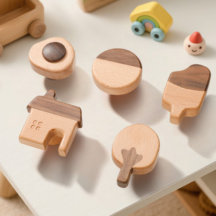 Children's Room Wardrobe Handle Girl Solid Wood Cabinet Drawer Solid Wood Creative Wood Color Small House Cabinet Door Handle
