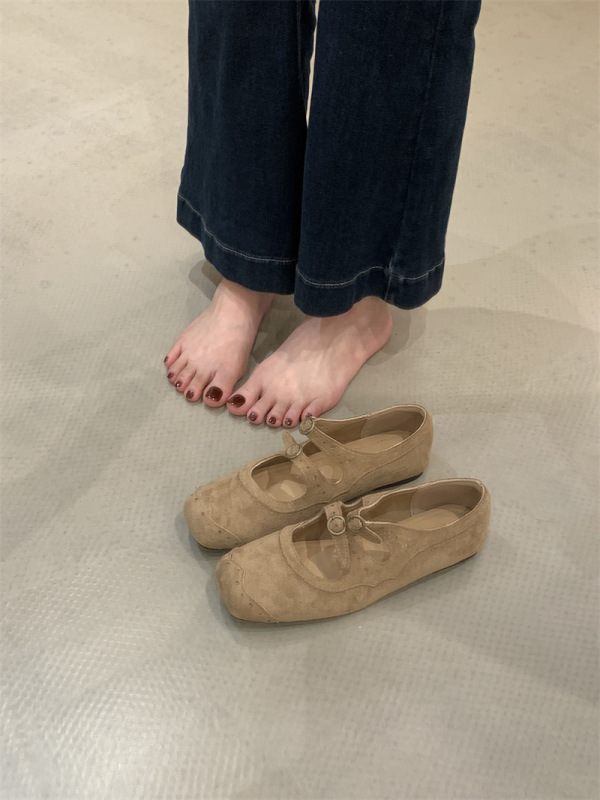 平底复古绒面玛丽珍单鞋女鞋子2025新款春秋季配裙子芭蕾舞晚晚鞋|undefined