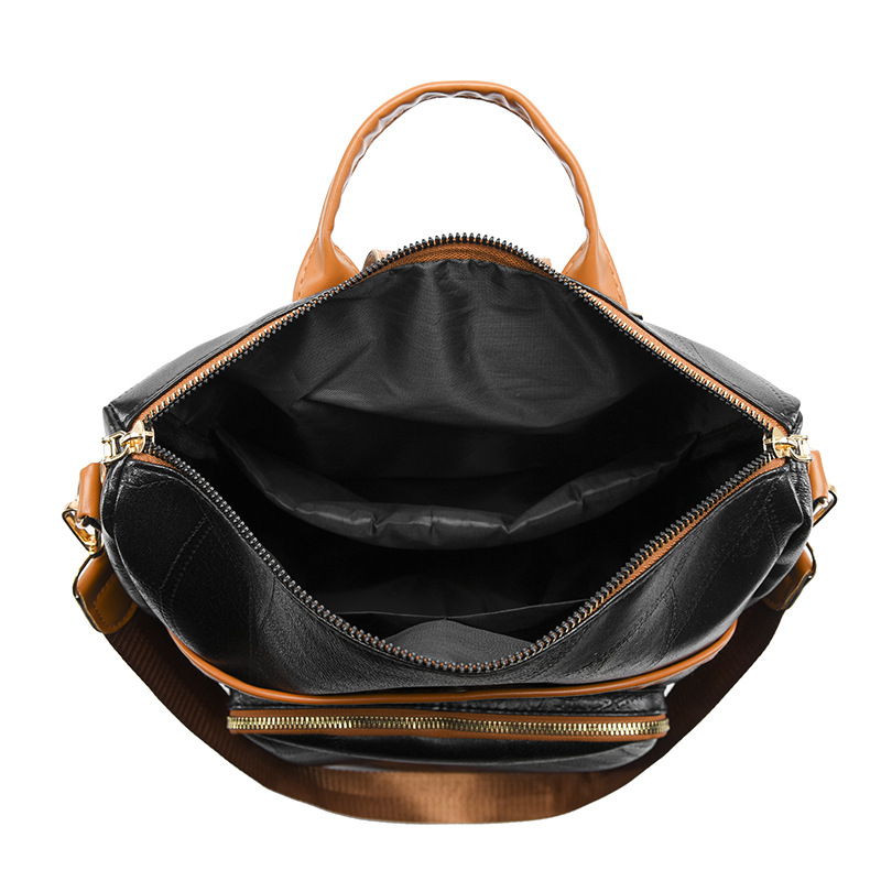 Comercio exterior al por mayor 2024 nuevo estilo cuero suave de gran capacidad mochila retro europea y americana moda color de contraste mochila de doble uso mamá