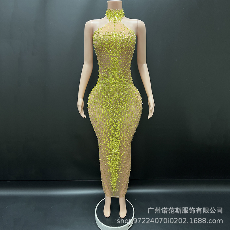 感珠光水钻bingbing度假风连衣裙生日高端礼服公司年会晚礼服|undefined