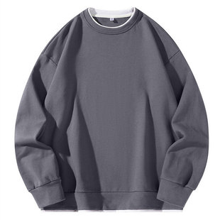 2024 autumn new youth plus size men's fake two-piece pullover sweater base shirt a generation of hair
