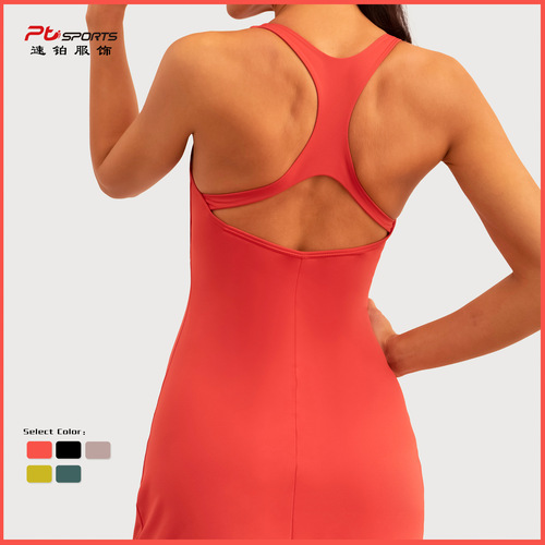 New fitness wear women's backless dress with high elasticity and slim fit, with chest pad to prevent exposure, sports running tennis skirt