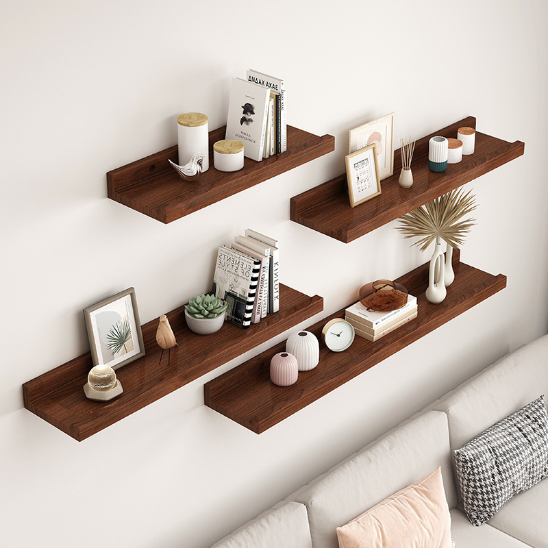 Solid Wood Wall Storage Rack Wall Suspended Shelf Bookshelf Shelf Living Room Decorative Shelf One-Word Partition Storage Board