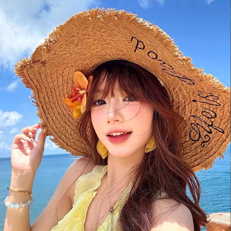French-Style Raffia Straw Hat for Women, Suitable for Summer Beach Photos, Sun Protection Hat with Large Brim