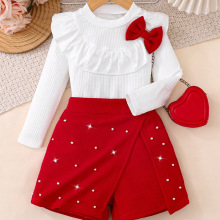 星匠童装欧美女童秋冬保暖针织拼接毛毛长袖含包包修身小童连衣裙