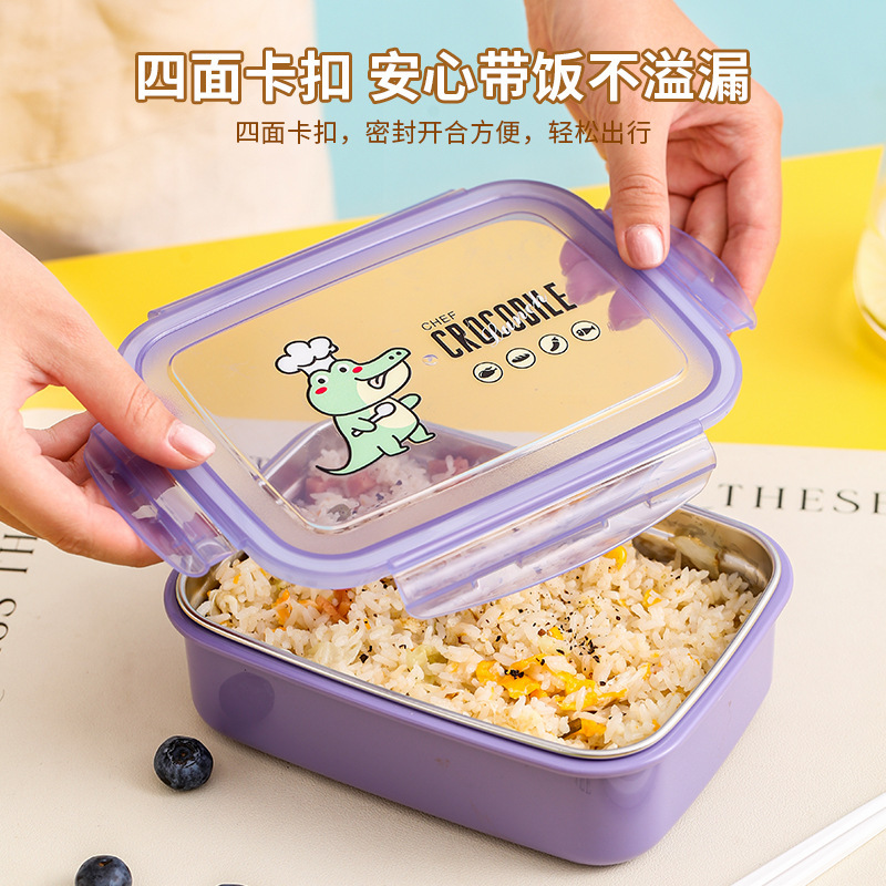 かわいい学生弁当箱 304 ステンレス鋼コンパートメント密封鮮度保持弁当箱漫画カトラリー付きポータブル弁当箱|undefined