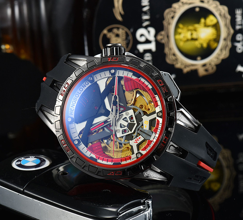 relógio mecânico automático de luxo dos homens oco silicone cinta redonda grande dial relógio militar do esporte masculino relógio relogio