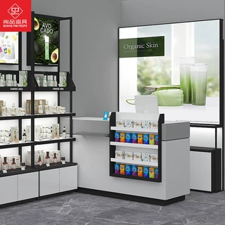 化妆品店收银台木质烤漆可放货前台订做接待台化妆品展示柜定制