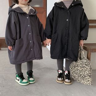 Children's Autumn and Winter Hooded Cotton Coats for Boys and Girls, Fleece-Lined Cotton Coats, Lazy and Super Style, Loose Mid-Length Cotton Windbreakers