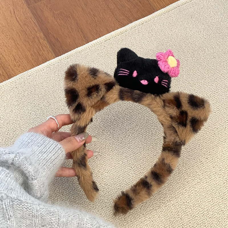 Caricatura encantadora Kitty Hairband ~ Peludo Otoño Invierno Nuevo Black Pkt Cat Headband Caricature Facial Hairband Chick