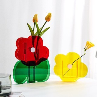 Cross-border Nordic simple ins colorful acrylic vase transparent colorful living room dried flowers geometric flowers
