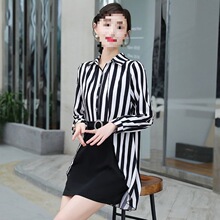 春秋季新款大码假两件套连衣裙妹妹雪纺拼接宽松遮肚显瘦裙子减龄