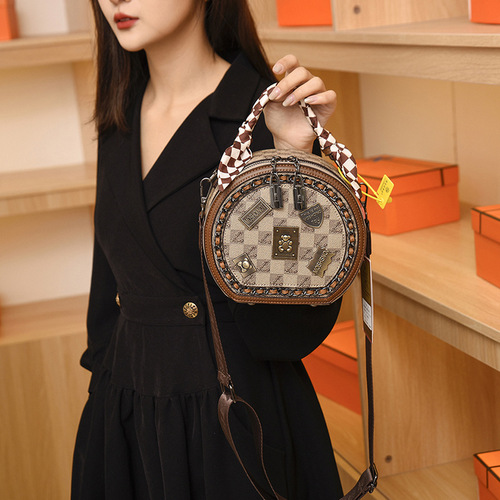  Winter New Live Broadcast Good Fashion Versatile Badge One-shoulder Crossbody Hand-carrying Small Round Bag Goddess Bag