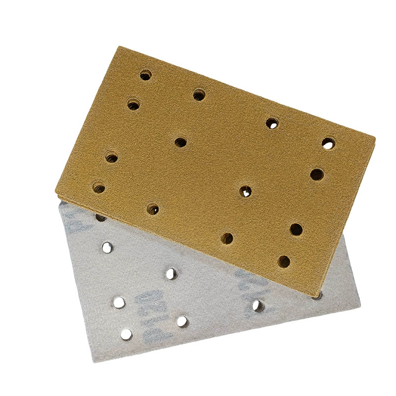 Factory wholesale 14-hole rectangular back suede self-adhesive yellow velvet sandpaper track-type hand-held sander grinding paper