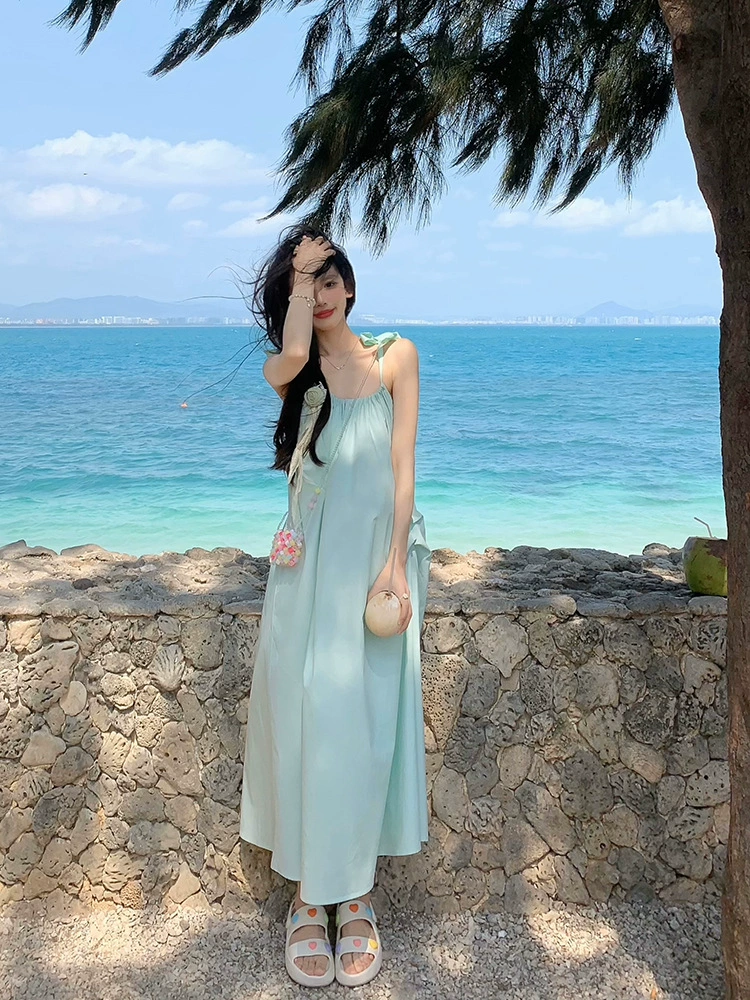 Тяжелое промышленное подтяжковое платье женская юбка лето 2025 новый тонкий темперамент высокого уровня повседневное пляжное платье