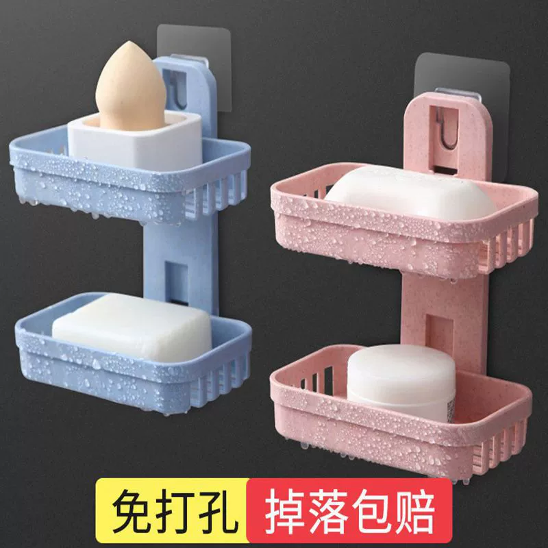 Настенная мыльница без сверления с дренажем, подставка для мыла, органайзер для ванной, двухъярусная мыльница на присосках.
