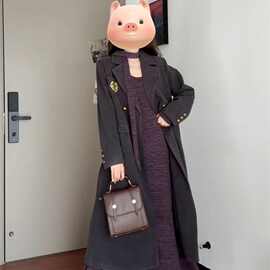 紫色法式v领毛衣针织连衣裙子女秋季2025新款配大衣内搭打底长裙