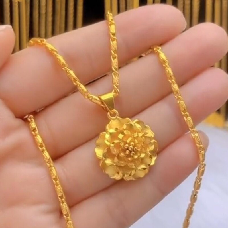 Live Streaming Supply of Large Quantities of Ready-Made Gold Peony Flower Necklaces, Fashionable and Versatile, Classic and Elegant Gifts, Trendy and Beautiful for Women