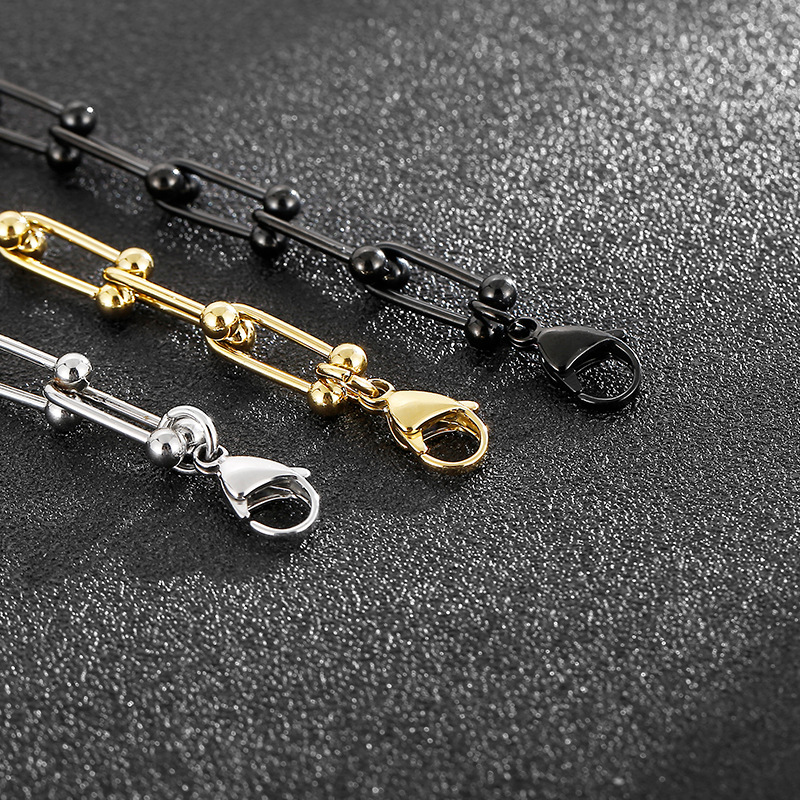 16g Weight PVD Coated Gold Plating Process 18K Real Gold Plated Plating Material Bracelets Classification 304 Stainless Steel Chain Material Daily Occasion 304 Stainless Steel Material U Shape Pattern Unisex Gender Fashion Style Waterproof Non Tarnish, Plating Craft Fashion U Shape Titanium Steel Bracelets Plating Stainless Steel Bracelets 9