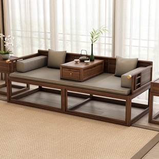 # New Chinese Zen Solid Wood Luohan Bed Push-pull Telescopic Bed Modern Simple Sofa Living Room Hotel Old Elm Bed