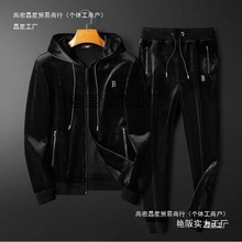 休闲运动连帽套装男士金丝绒两件套宽松秋冬季新款男装批发批发