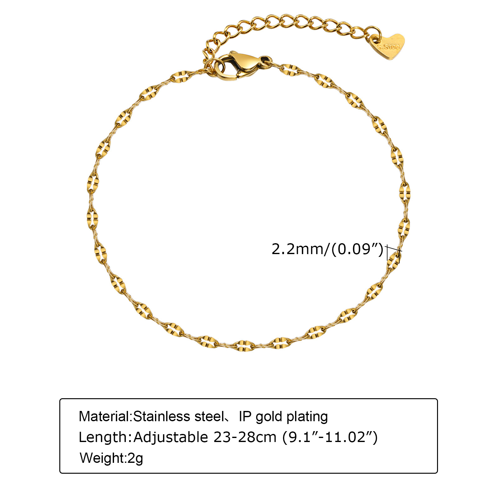 Vacuum Plating Gold Plating Process Gold Plated Plating Material Wholesale Jewelry Vacation Sweet Moon Heart Shape 201 Stainless Steel Gold Plated Plating Anklet