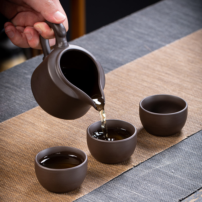 High-end purple sand kung fu tea set large set practical covered bowl tea set home office company business gift