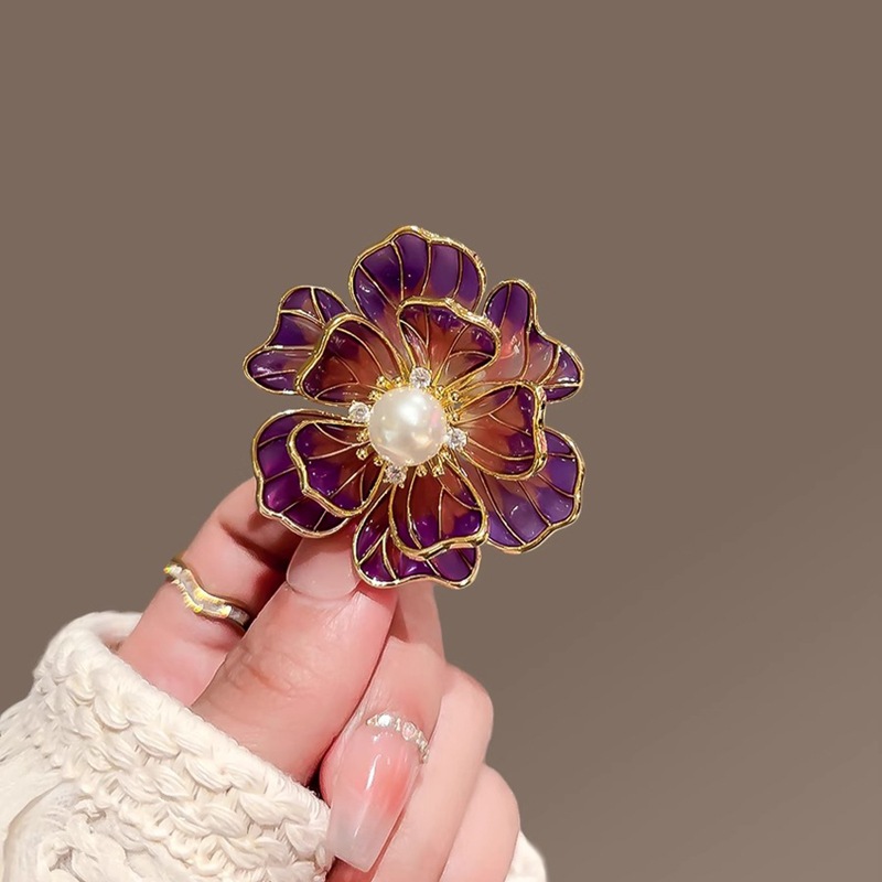 Vintage Enamel Peony Flower Brooch Advanced Sense Niche Pearl Corsage High-end Flower Pin Accessories Clothing Ornaments