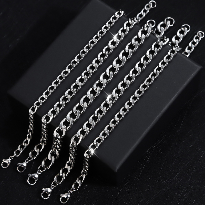 European and American Stainless Steel Nk Bracelet for Men, Fashionable Hip-Hop Cuban Chain, Punk Style Chain for Men and Women, Basic Titanium Steel Bracelet