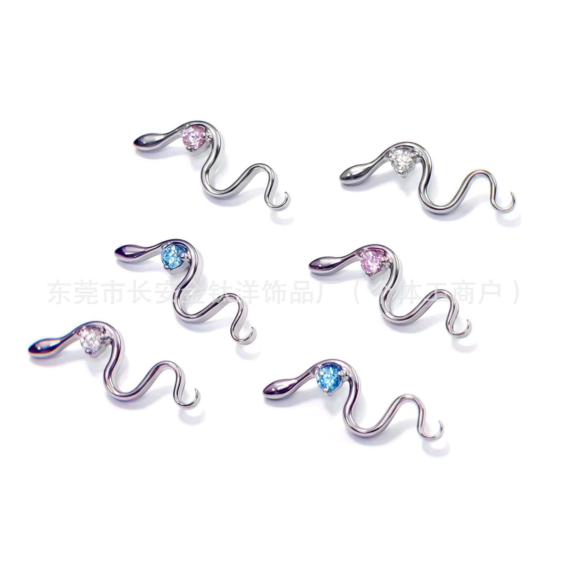 F136 Titanium Snake Inlaid Zircon Earrings Lip Nails Ear Bone Nails Cochlear Nails G23 Titanium Alloy Body Piercing Jewelry detail image 8