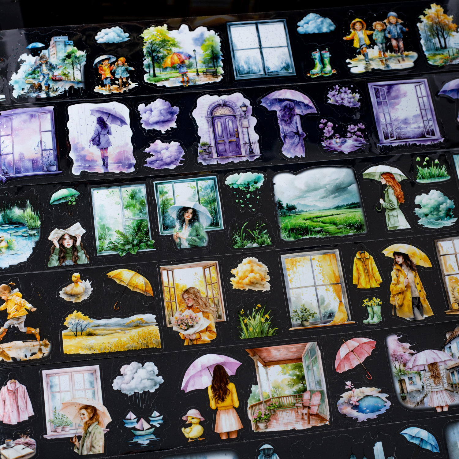 Un buen día de clima de la cinta de paisaje artificial día lluvioso serie de contabilidad DIY decoración de cinta adhesiva circular