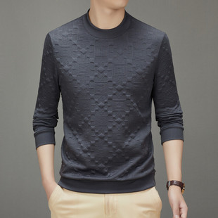 New Men's Knitwear Crewneck Long-sleeved T-shirt Casual Trendy Thin Autumn and Winter Base Shirt Sweater for Middle-aged