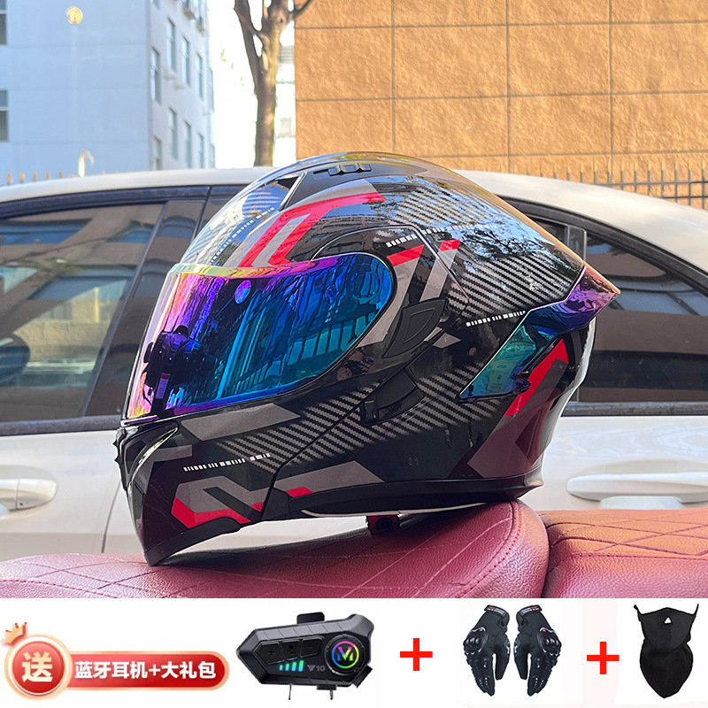 Casco de exposición Orz para hombres y mujeres invierno Doble espejo coche eléctrico semi-Casco completo cola de color coche deportivo ranura Bluetooth cuatro estaciones casco