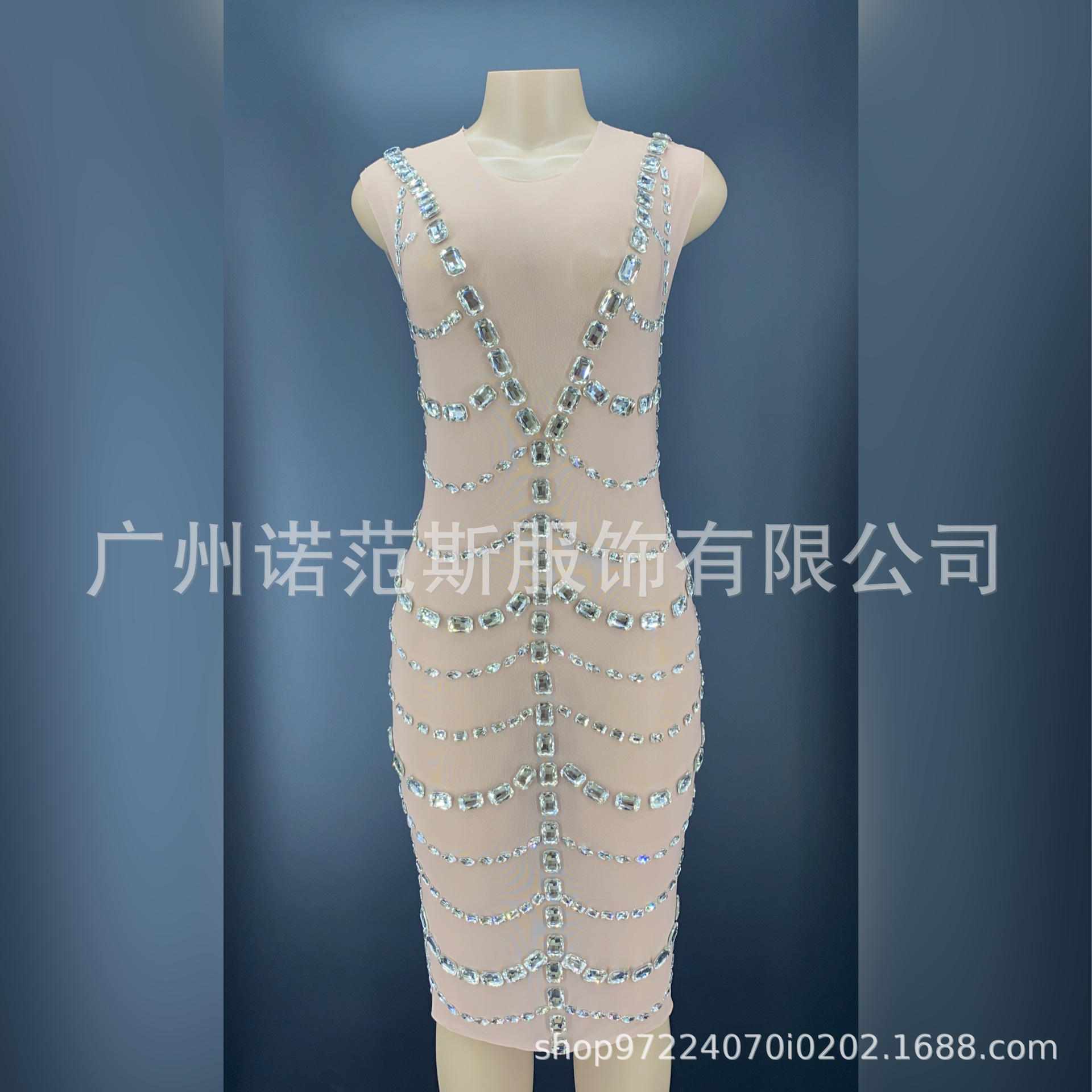 Women's Clothing Glitter Large Diamond Decal Dress Party Ball Knee-length Sleeveless Evening Dress Sleeveless High Waist Commuter