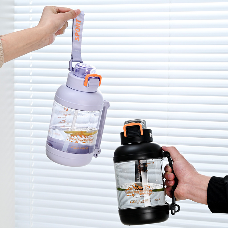 Botella de agua deportiva de tonelada de gran capacidad, celebridades de Internet, hombres y mujeres, ejercicio, taza de agua portátil, correa, tapa elástica, taza de cubo al aire libre