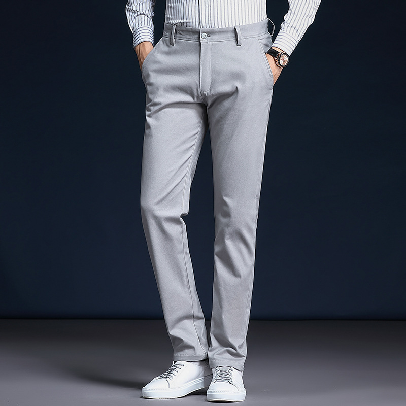 Pantalones de traje casual de algodón para hombres con forro polar slim fit de los hombres de negocios de cercanías rectos sin planchar de color sólido de los hombres pantalones largos