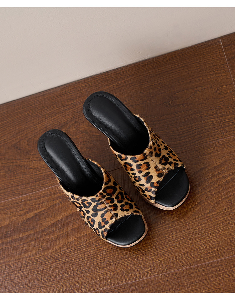 Sandal cao gót nữ hở mũi họa tiết da báo, đế xuồng, gót 9 cm, mũi vuông — màu nâu, màu mơ chi tiết 19