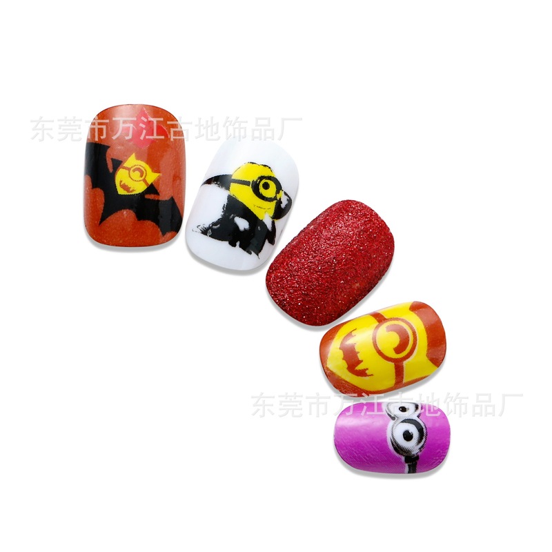 Children's Adhesive Fake Nail Patches, Minion Flying Man Onion Pink Nail Art Patches, Fake Nail Producer