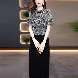 琉璃丝气质轻奢高级感女装2025夏季新款时尚国风假两件显瘦连衣裙