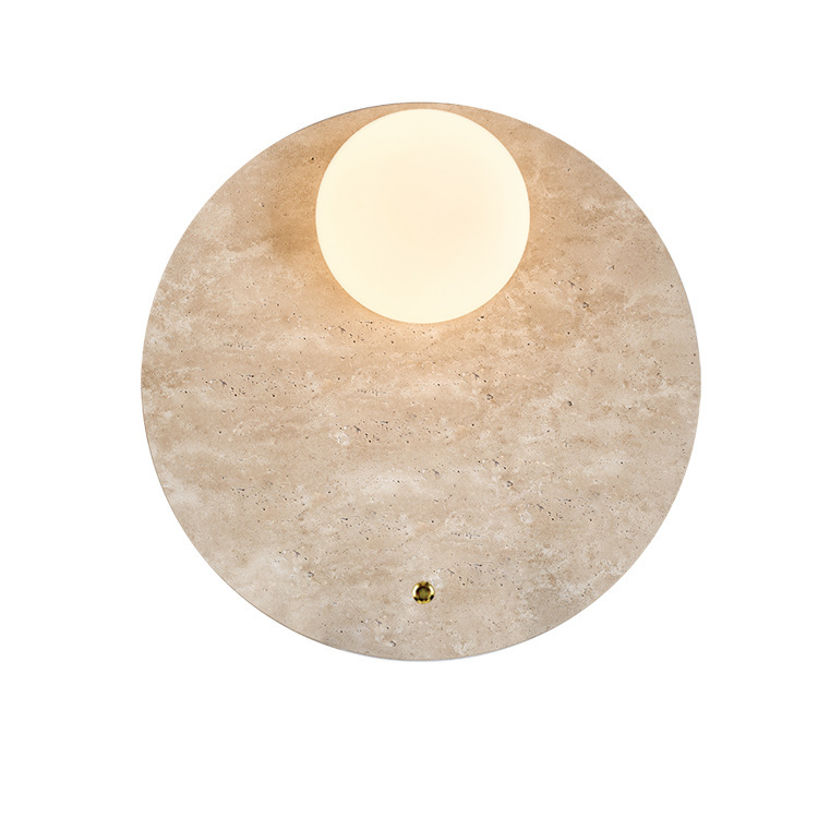 Dormitorio de agujero crema porche redonda nórdica de piedra cabeza de cama de ventilador diseñador simple diseño silencioso lámpara de pared de ventilador lámpara amarilla